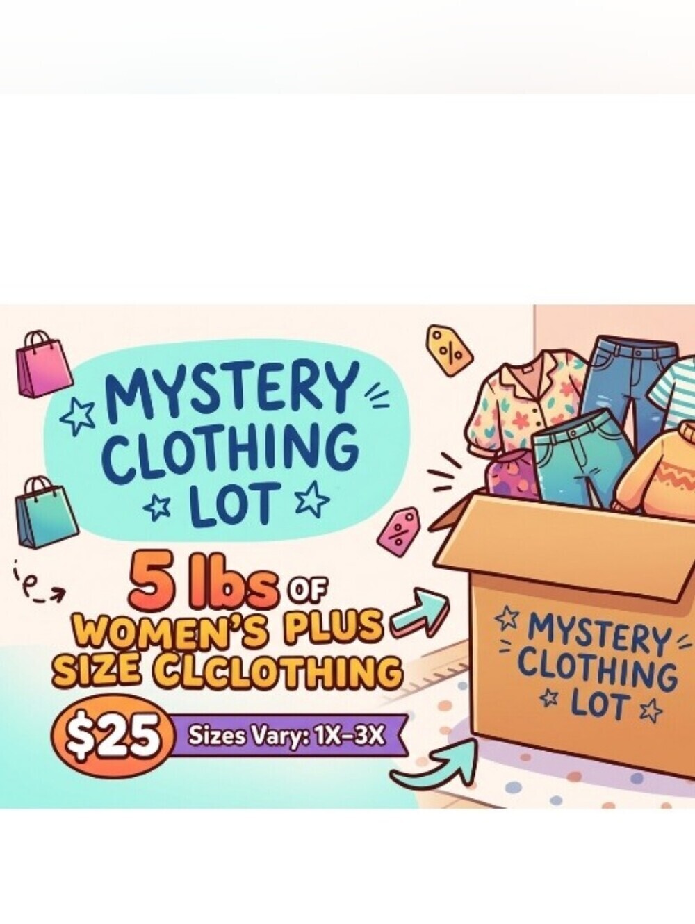 Mystery Clothing Lot 5lbs of Womens Clothing for $25 Sizes Vary 1X-3X